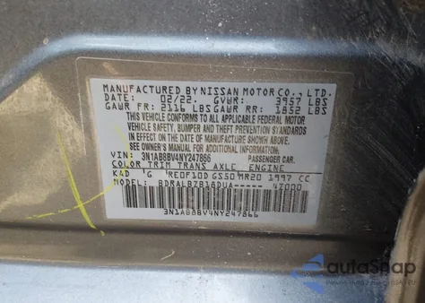 2022 Nissan Sentra S Xtronic Cvt z USA, uszkodzony, nr VIN 3N1AB8BV4NY247866